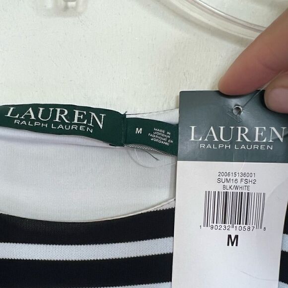 Lauren Ralph Lauren Black/White Striped Nautical Preppy Sleeveless Shift Dress - Picture 7 of 9